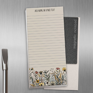 Whimsical Wildflowers with Custom Name Magnetic Notepad