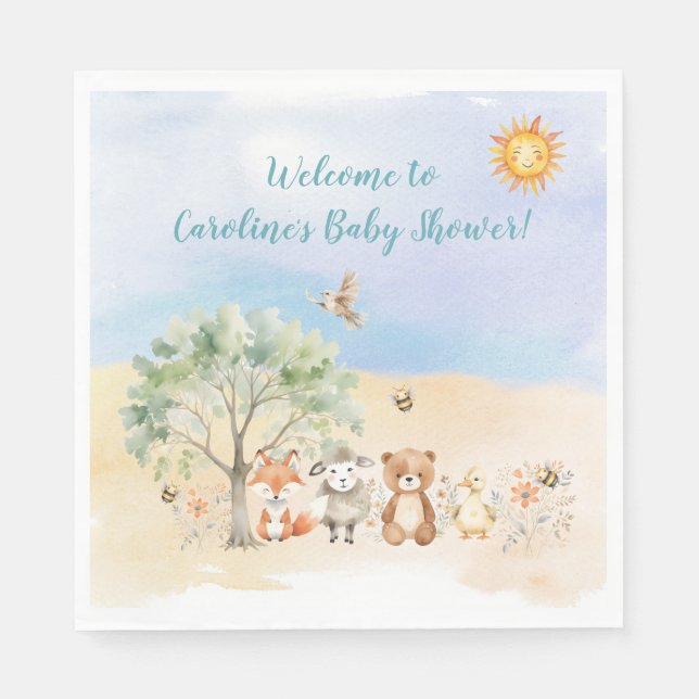 Whimsical Wildlife Animals Baby Shower Napkins (Front)