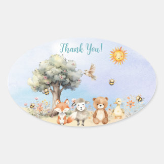 Whimsical Wildlife Animals Baby Shower Oval Sticker