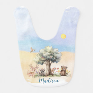 Whimsical Wildlife Animals Monogrammed Baby Bib