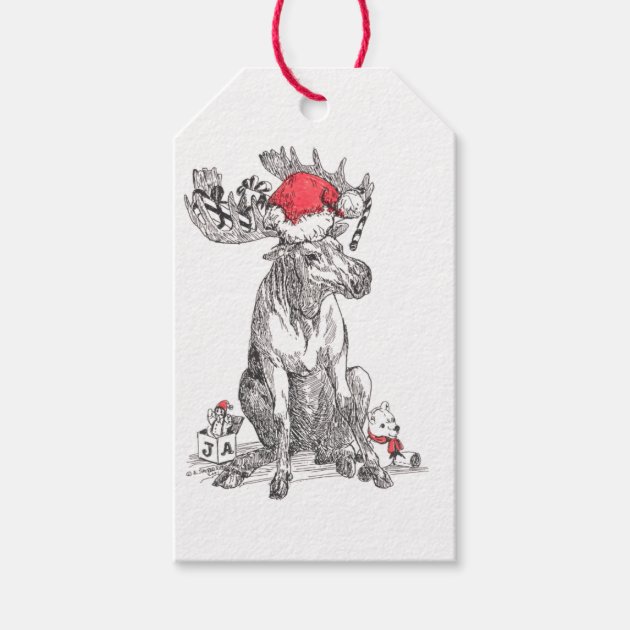 Whimsical Wildlife Christmas Moose Designed Gift Tags