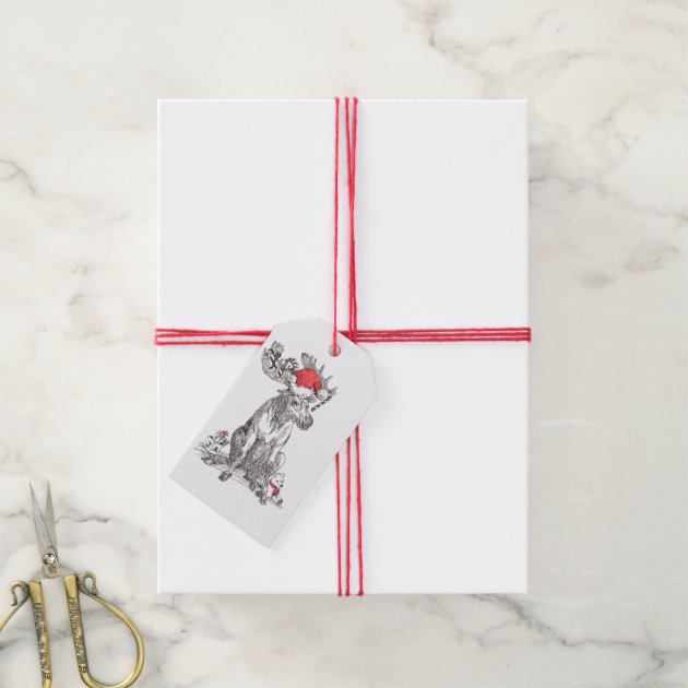 Whimsical Wildlife Christmas Moose Designed Gift Tags
