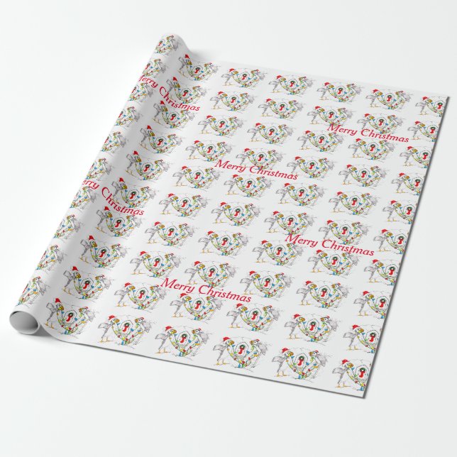 Whimsical Wildlife Christmas Puffin Wrapping Paper (Unrolled)