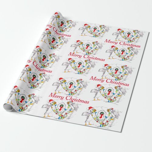 Whimsical Wildlife Christmas Puffin Wrapping Paper