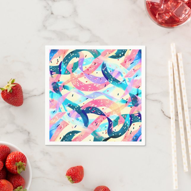 Whimsical Wind Retro Abstract Ribbon Napkins (Insitu)