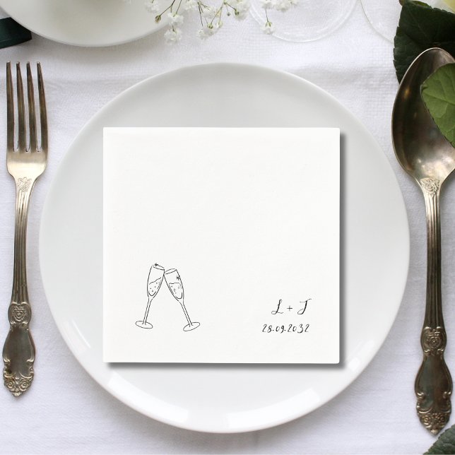 Whimsical Wine Glasses Custom Initials Wedding Napkins (Creator Uploaded)