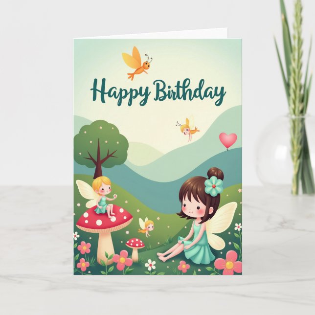 Whimsical Winged Birthday Card (Front)
