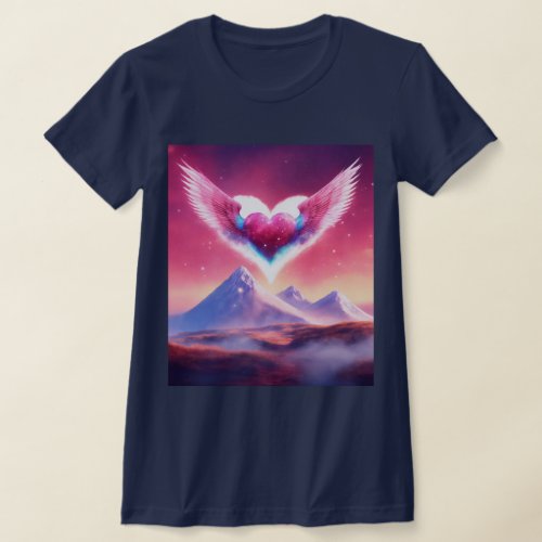 Whimsical Winged Heart Pink Smoky T_Shirt Design