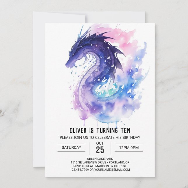 Whimsical Wings and Scales Birthday Invitation (Front)