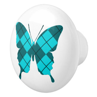 Whimsical Wings: Argyle Blues Ceramic Knob