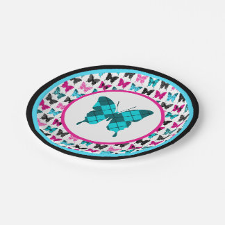 Whimsical Wings: Argyle Blues Paper Plates