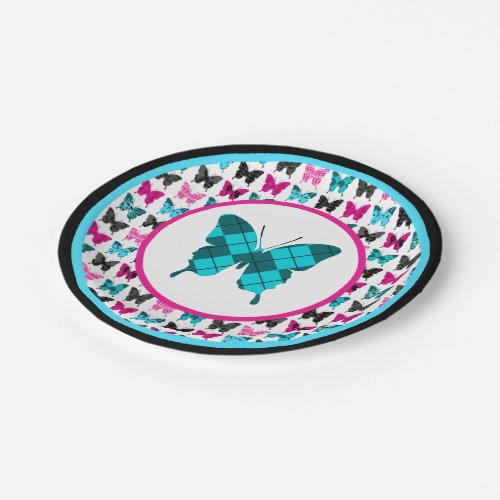 Whimsical Wings Argyle Blues Paper Plates