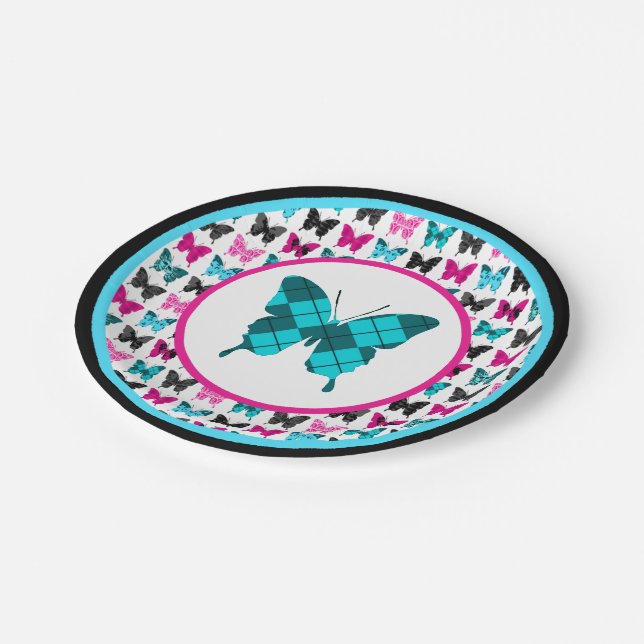 Whimsical Wings: Argyle Blues Paper Plates (Angled)