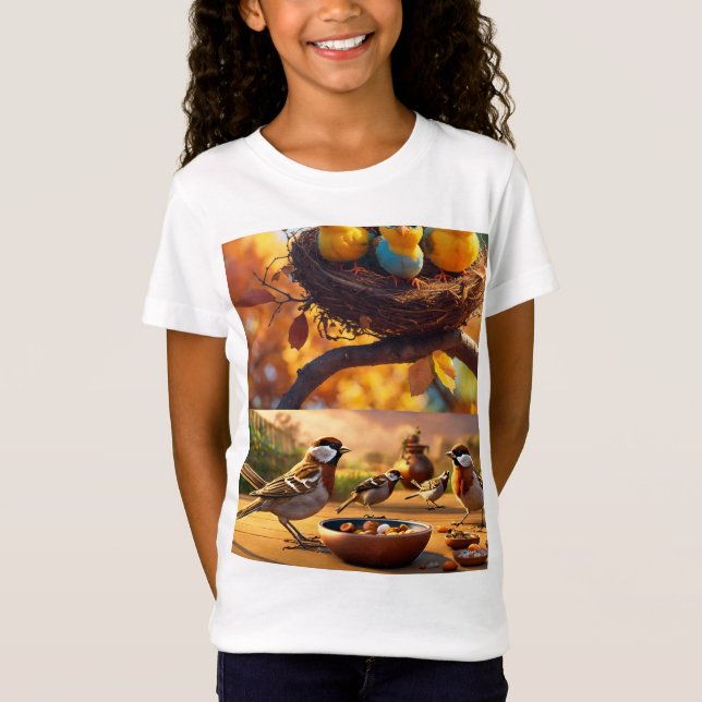 "Whimsical Wings: Cartoon Bird T-Shirt Designs" (Front)