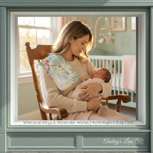 Whimsical Wings & Watercolor Wishes Hummingbird Baby Burp Cloth