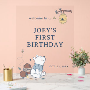 Whimsical Winnie The Pooh 1st Birthday Welcome Acrylic Sign