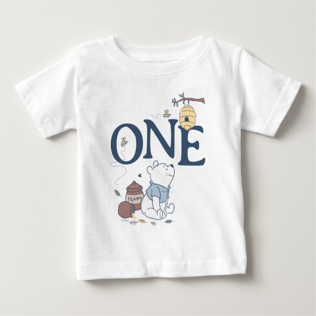 Whimsical Winnie the Pooh First Birthday Baby T-Shirt (Front)