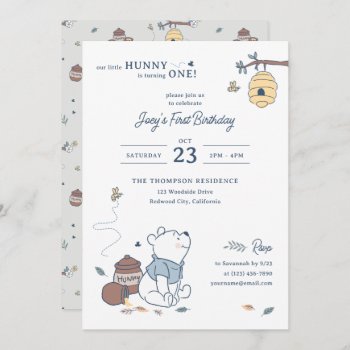 Whimsical Winnie The Pooh Hunny 1st Birthday Invitation by winniethepooh at Zazzle