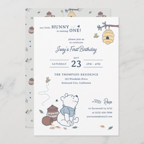 Whimsical Winnie the Pooh Hunny 1st Birthday Invitation