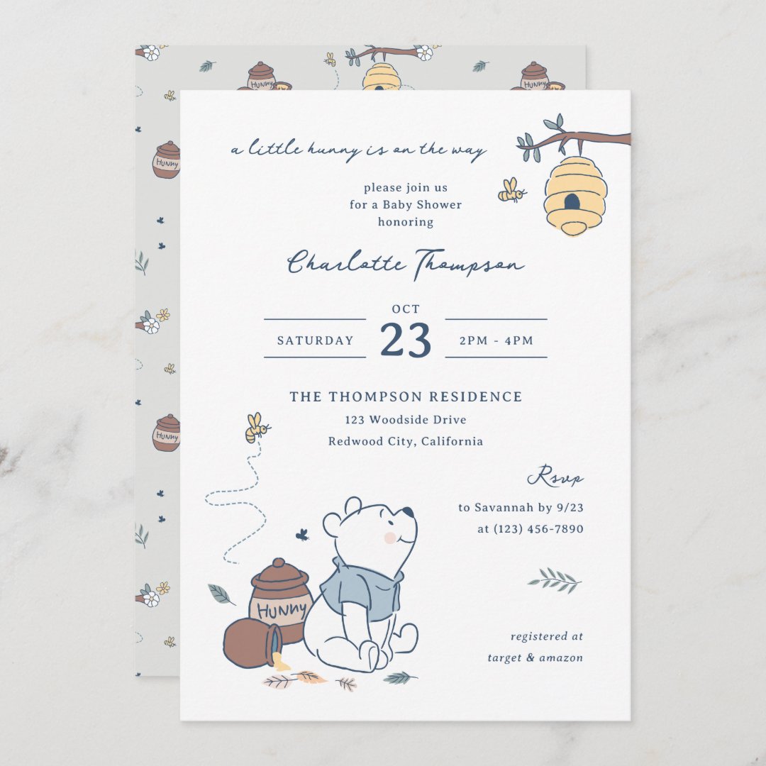 Whimsical Winnie the Pooh Hunny Baby Shower                    Invitation