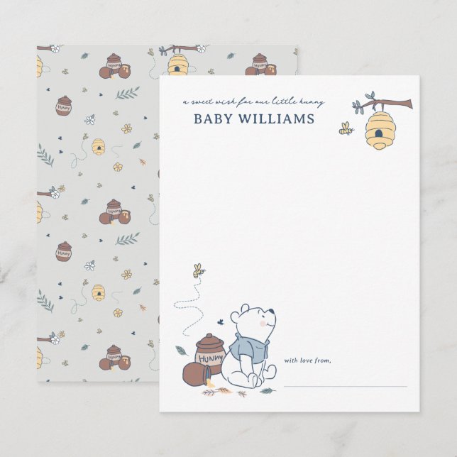 Whimsical Winnie the Pooh Hunny Baby Shower Note Card (Front/Back)