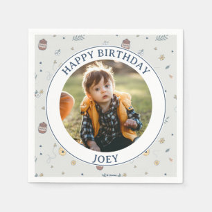 Whimsical Winnie The Pooh Pattern Birthday Photo Napkins