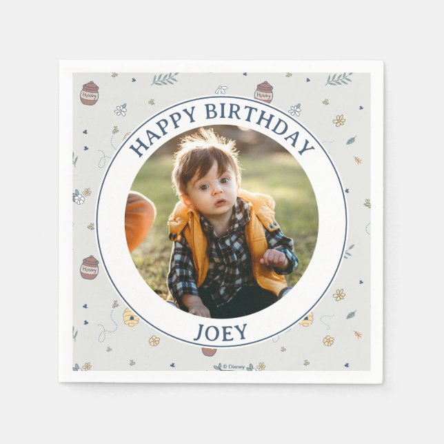 Whimsical Winnie The Pooh Pattern Birthday Photo Napkins (Front)