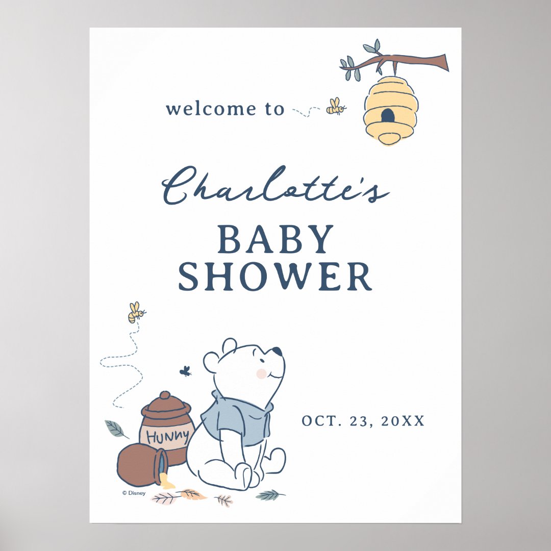 Whimsical Winnie The Pooh Shower Welcome Poster (Front)