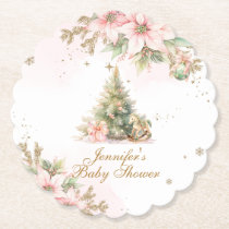 Whimsical Winter A merry Little baby shower Pink Paper Coaster