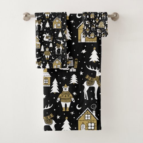 Whimsical Winter Animal Town Bath Towel Set