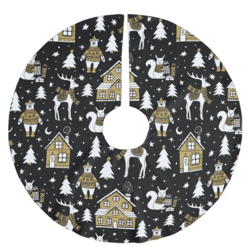 Whimsical Winter Animal Town Brushed Polyester Tree Skirt
