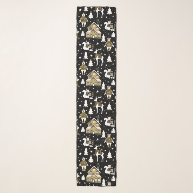 Whimsical Winter Animal Town Scarf (Front)