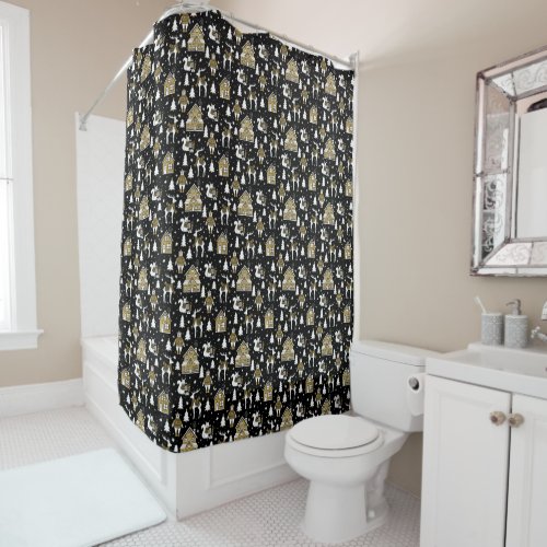 Whimsical Winter Animal Town Shower Curtain