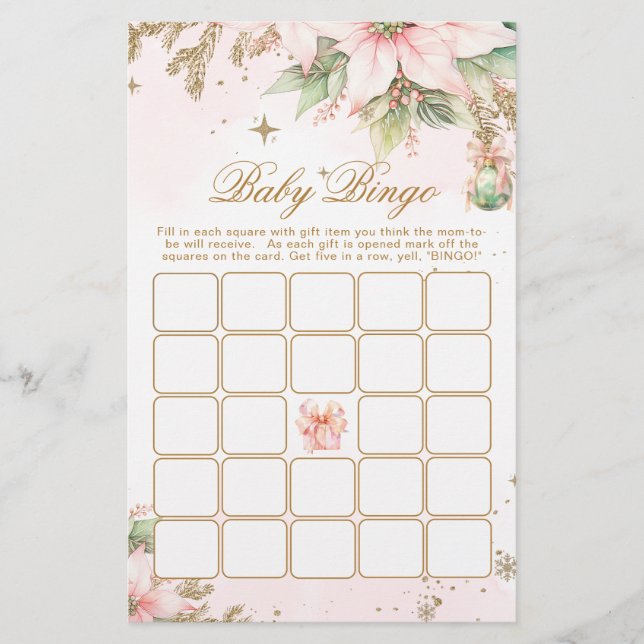 Whimsical Winter Baby Bingo Gold Blush game (Front)