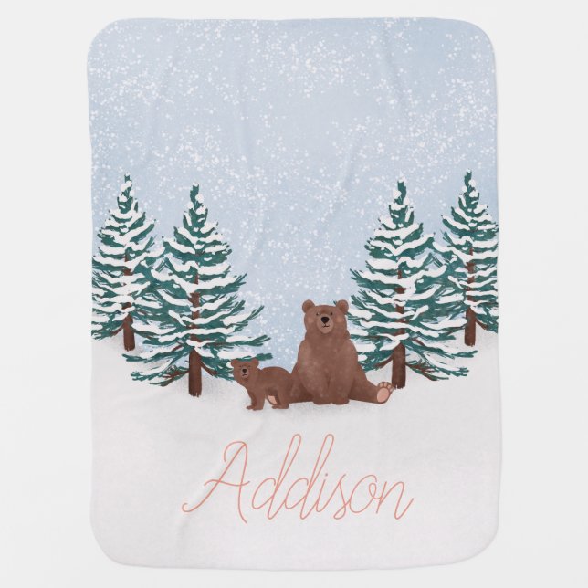 Whimsical Winter Bears and Woodland Wonderland Baby Blanket (Front)