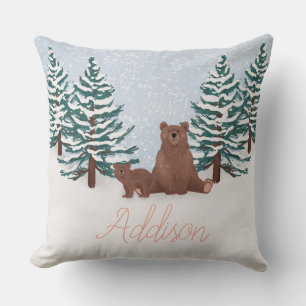 Whimsical Winter Bears & Woodland Wonderland Throw Pillow