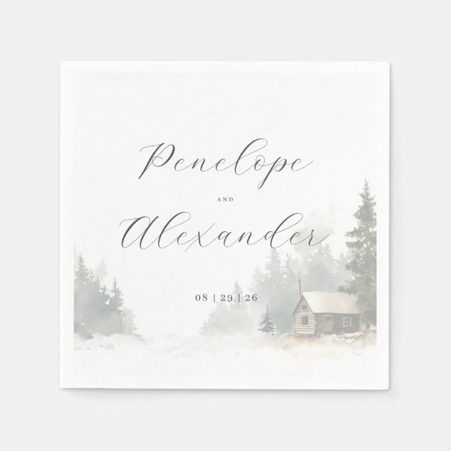 Whimsical Winter Cabin Scene Napkins (Front)