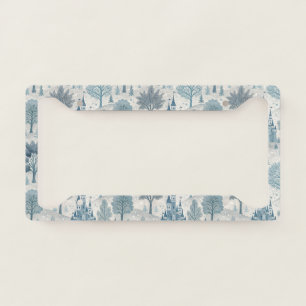 Whimsical Winter Castle Landscape in Blue & Grey License Plate Frame