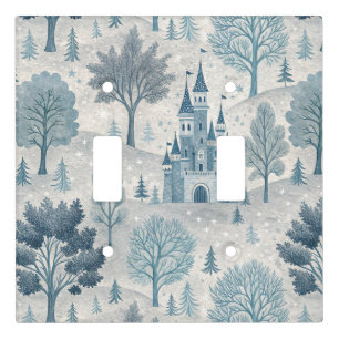 Whimsical Winter Castle Landscape in Blue & Grey Light Switch Cover