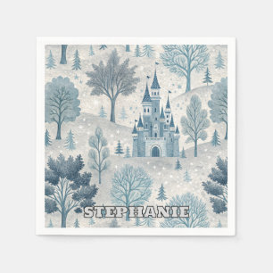 Whimsical Winter Castle Landscape in Blue & Grey Napkins