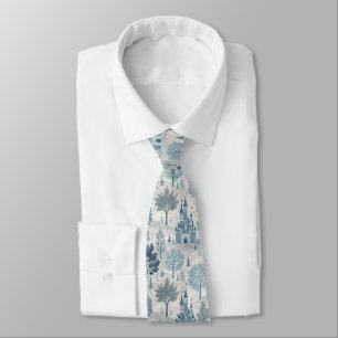 Whimsical Winter Castle Landscape in Blue & Grey Neck Tie