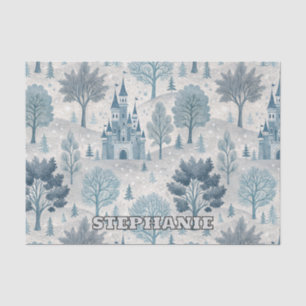 Whimsical Winter Castle Landscape in Blue & Grey Tissue Paper