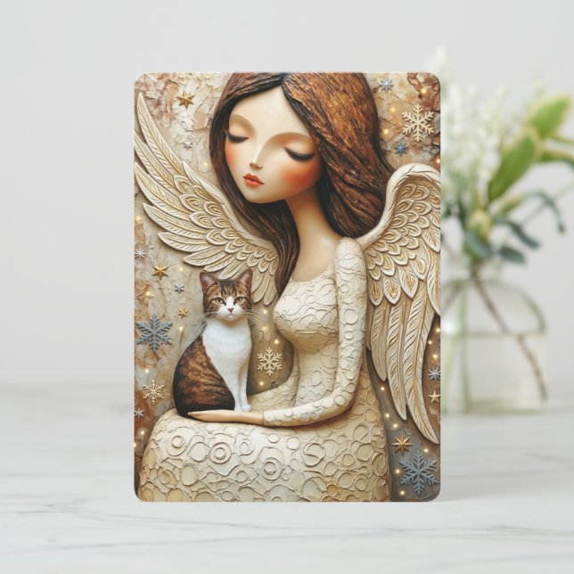 Whimsical Winter Cat Fairy Maiden Card (Standing Front)