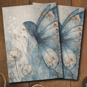 Whimsical Winter Fairy Blue Floral Decoupage Tissue Paper