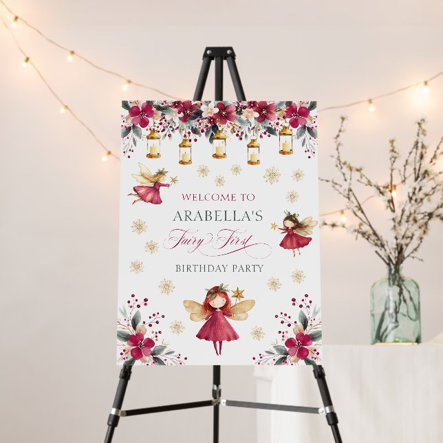 Whimsical Winter Fairy First Birthday Welcome Sign (In Situ (Stand))