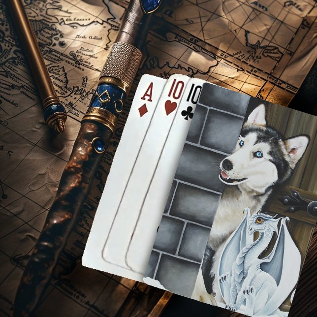 Whimsical Winter Fantasy Husky Dog Dragon Castle Poker Cards (Creator Uploaded)