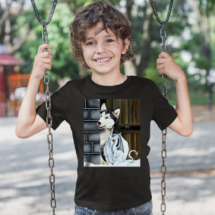 Whimsical Winter Fantasy Husky Dog Dragon Castle T-Shirt