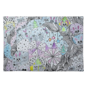 "Whimsical Winter Forest" Artistic Hand-Drawn Cloth Placemat
