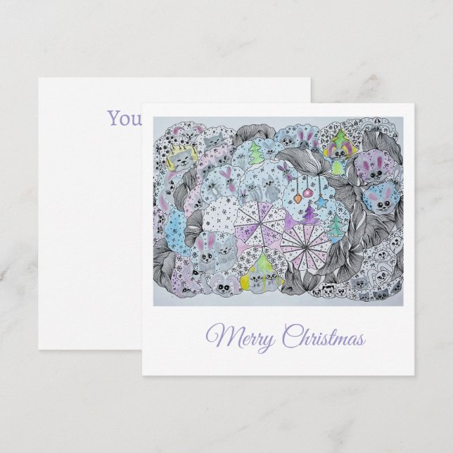 Whimsical Winter Forest Magical Creatures Card (Front/Back)