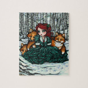 Whimsical Winter Fox Forest Christmas Fantasy Art Jigsaw Puzzle